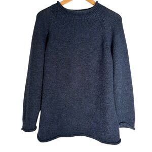 American South Side Women's Alpaca Wool Knit Roll Sweater Peru Navy Blue Large